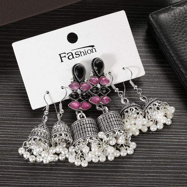 Orecchini pendenti 3 pezzi / set Set vintage bohemien per le donne Campane color argento pendenti 2024 Accessori gioielli etnici Ragazze