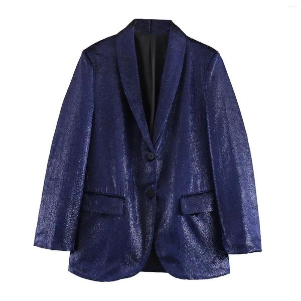 Kadınlar için Kadın Takımları Mavi Blazer Sonbahar Uzun Kollu Paltolar Kadın Dışişleri Kadınlar Elegant Velvet Kadın Ön Düğme Ceketleri