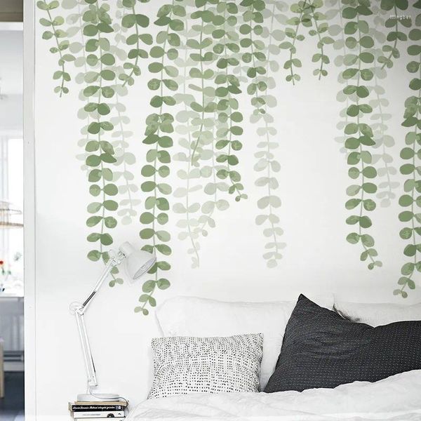 Adesivos de parede 85/73cm removível folha verde videira para sala de estar fundo de tv decalques autoadesivos diy murais