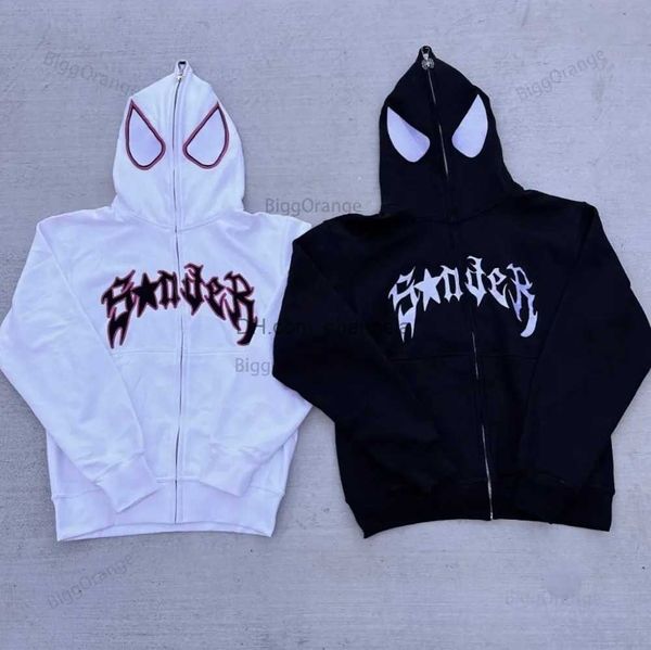 Moletons masculinos Moletons Dark Spider Imprimir Hoodie Pulôver Moletom High Street Retro Solto Hip Hop Punk Kpop Dança Roupas de Inverno Manga Longa Tops T240217