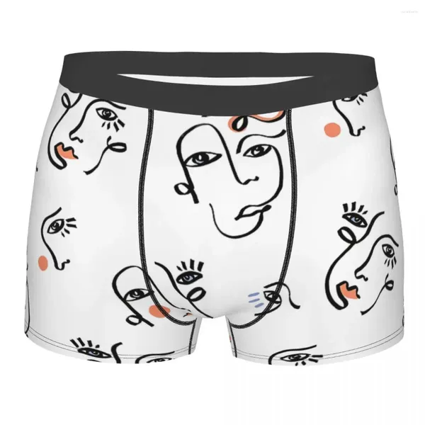 Cuecas Linha Arte Branco Abstrato Faces Breathbale Calcinha Masculina Sexy Shorts Boxer Briefs