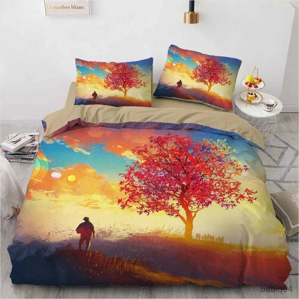 Bettwäsche-Sets, natürliche Landschaft, King-Size-Bett, Bettbezug, Mountain Plain Tree, Bettwäsche-Set, Waldlandschaft, Trösterbezug, Polyester-Bettbezug