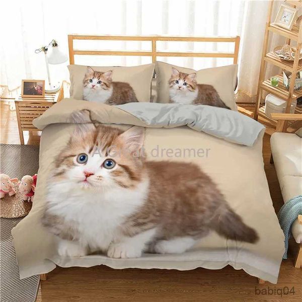 Set di biancheria da letto Set di biancheria da letto stampato in 3d Gatti per animali domestici Decorazioni per la casa Copriletto Animali in poliestere Biancheria da letto Copripiumino morbido e carino Con custodia