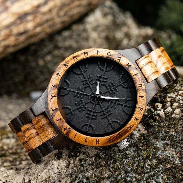 Bobo Bird Ahşap Su Geçirmez Saatler Relogio Maskulino Erkekler İçin Saat Viking Warriors Sembol Relojes Para Hombre 240131