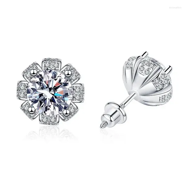 Brincos de luxo S925 prata esterlina 2 quilates moissanite diamante girassol rosqueado tampões de ouvido para mulheres