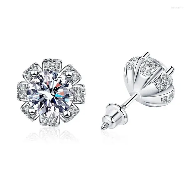 Orecchini a bottone Tappi per le orecchie filettati in argento sterling S925 di lusso da 2 carati con diamante Moissanite e girasole per donna