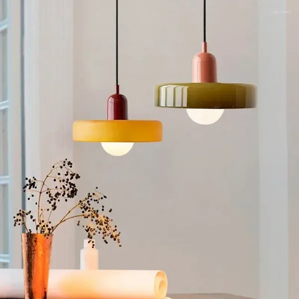 Pendelleuchten Moderne LED-Lampe Bunte Makaron-Glas-Kronleuchter für Schlafzimmer Nachttisch Retro Hängeleuchte Home Decor Glanz Laterne