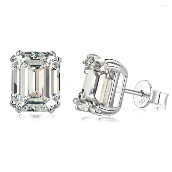 Orecchini a bottone Modelli in argento sterling 925 con taglio smeraldo 4CT, diamanti ad alto tenore di carbonio, gioielli per la festa nuziale dell'orecchio