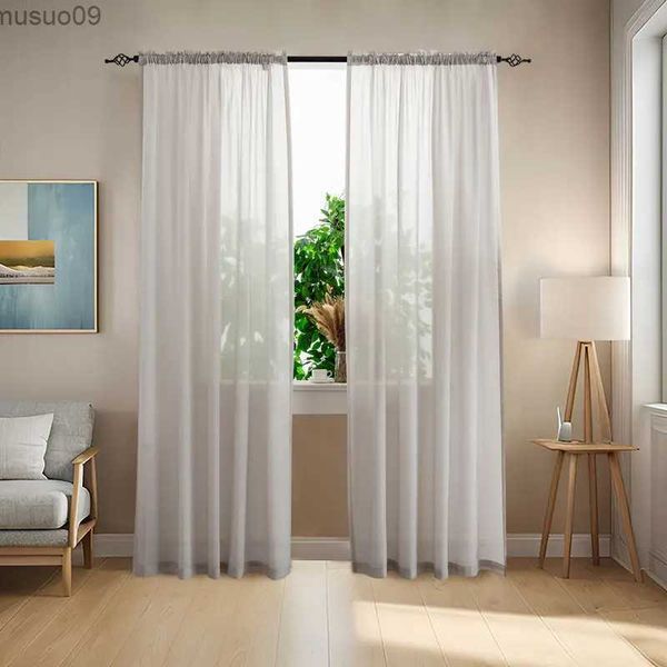 Tenda 1 PC Tende trasparenti in tinta unita Elegante tasca per asta Finestra Pannelli in voile Trattamento per camera da letto Soggiorno (Bianco Grigio)