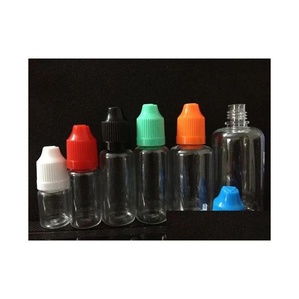 Verpackungsflaschen Großhandel 500 stücke E Liquid Pet Dropper Flasche mit farbigen kindersicheren Kappen Lange dünne Spitzen Klare Plastiknadelflaschenl Dhx96