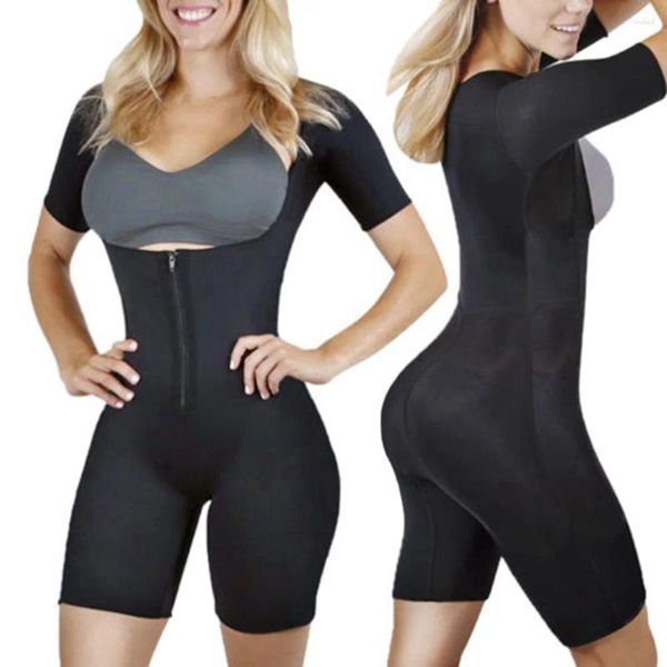 Shapers femininos preto corpo inteiro shapewear quadris nádegas pós-parto fino espartilho abdômen magro neoprene com zíper bodysui