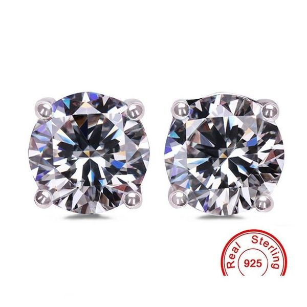 Stud Grande Pedra Quatro Garras 5-8mm Redondo Criado Moissanite Brincos Para Mulheres Homens Feminino Real 925 Sier Stud Drop Entrega Jóias Earri Dhdj4