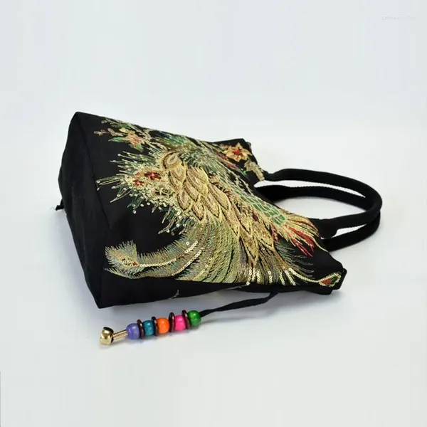 Sacos de noite Mulheres Canvas Bordado Pavão Vintage Bolsa Ombro Mensageiro Crossbody Bag Totes Estilo Nacional com Beading