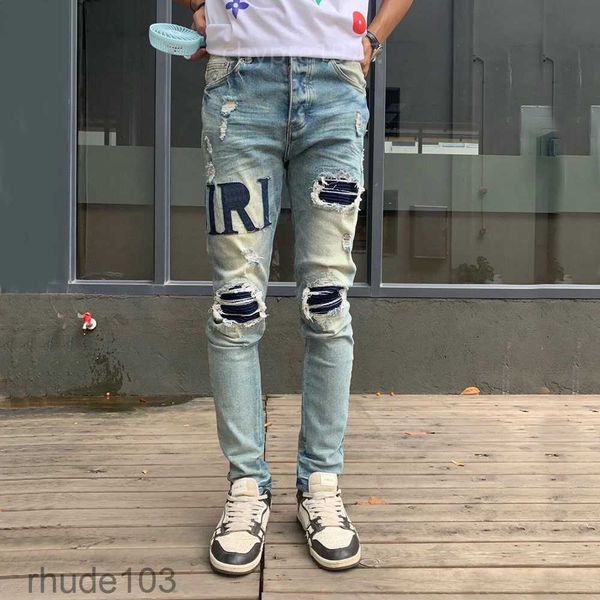 Поступление, роскошные джинсы Amirs, перфорированные брюки Coolgoy, мужские модные велосипедные колготки в стиле рок-возрождения, с буквенным принтом LZ79 1CBB