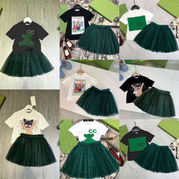 Sommer Kinder T-shirt Schleier Kurz Mode Luxus Designer Nette Baby Kleidung Kinder Kurzarm Jungen Mädchen Sets Kleidung Anzüge Baumwolle kleid Größe 90-160 O3Bj #