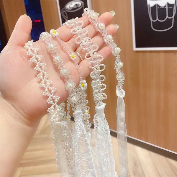 Haarschmuck Japanische und koreanische süße Superfee Dual-Use-Kristallperlen-Stirnband Fliege Luftschlangen Netzgarn-Halsband
