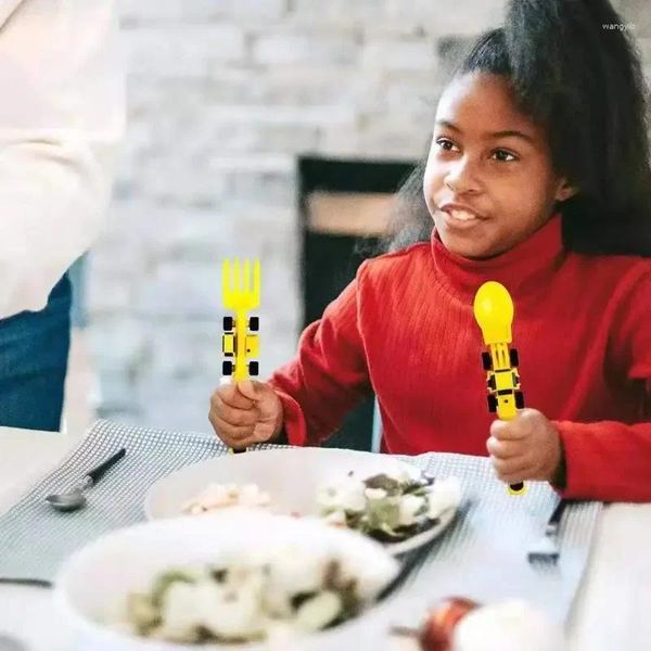 Conjuntos de louça crianças conjunto de talheres comendo utensílios de mesa para crianças escavadeira criativa colher garfo alimentação construtiva bulldozer