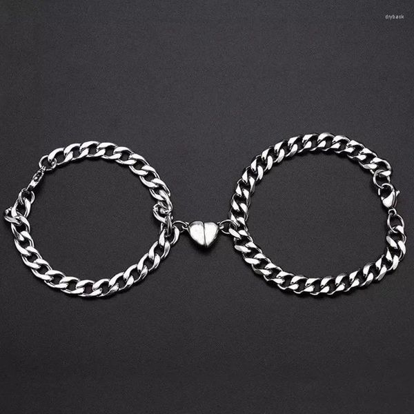 Link pulseiras 2024 2 pçs punk prata cor corrente casal pulseira para mulheres liga de zinco ímã romântico homens emparelhados coisas moda jóias