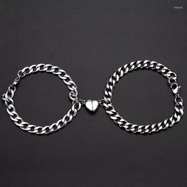 Link Armbänder 2024 2 stücke Punk Silber Farbe Kette Paar Armband Für Frauen Zink-legierung Romantische Magnet Männer Gepaart Dinge mode Schmuck