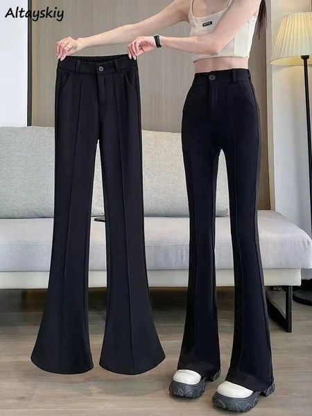 Calças femininas Slim Flare Mulheres Cintura Alta Preto Básico Comprimento Completo Escritório Senhora All-Match Calças Verão Estilo Coreano Moda Roupas