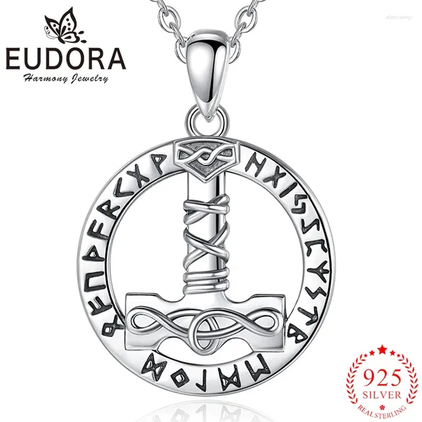 Pingentes eudora 925 prata esterlina thor martelo colar nórdico viking padrão vintage moda pingente masculino feminino jóias presentes