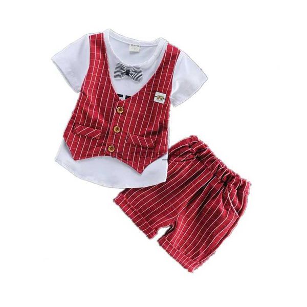 Giyim Setleri Yeni Yaz Çocukları Beyefendi Giysileri Bebek Erkekler Pamuk Kravat Tişört Şortu 2 PCS/Set Çocuk Bebek Giysileri Yürümeye Başlayan Moda Takip