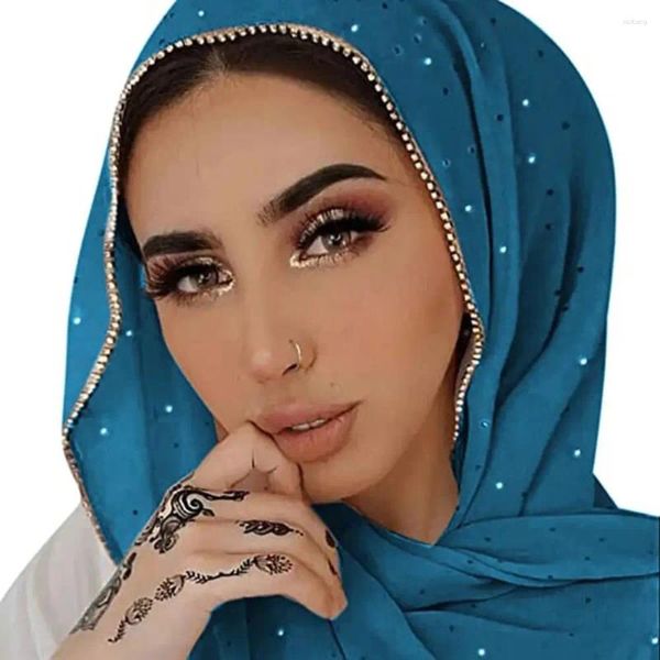 Lenços macio ouro chiffon cabeça lenço cor sólida mulheres longo muçulmano foulard islamique envoltório hijab musulman femme xale