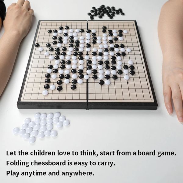 Pandodo go jogo conjunto portátil com pedras plásticas magnéticas dobrável tabuleiro de xadrez weiqi jogo para crianças e adultos brinquedos festa 240202