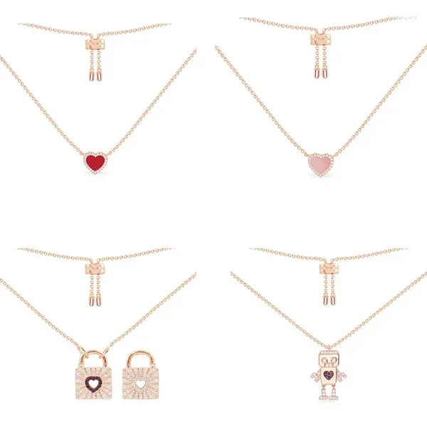 Catene LIDU di alta qualità in argento sterling 925 2024 rosa rosso cuore collana robot catena clavicola per il regalo di San Valentino agli amici