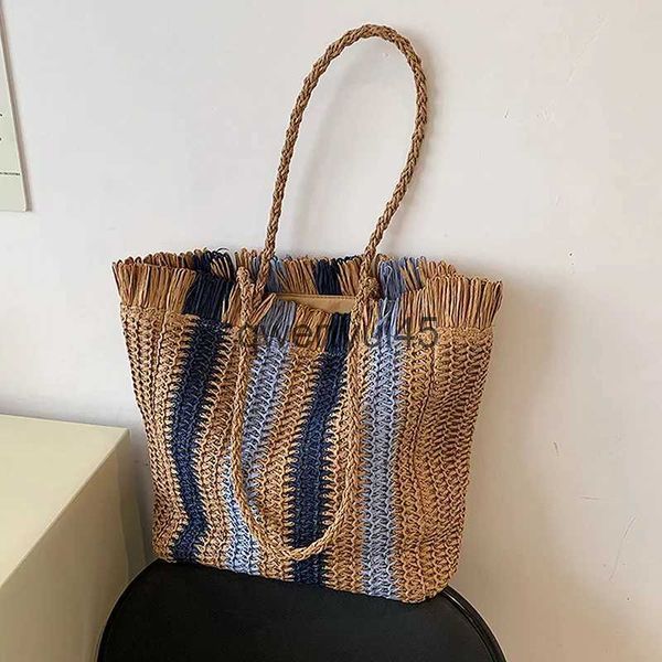 Umhängetaschen Fasion Straw Woven Soulder Bag Stripes andmade Summer Beac Top-andle andbag Travel oliday Women Vacation Sopper TotesH24217