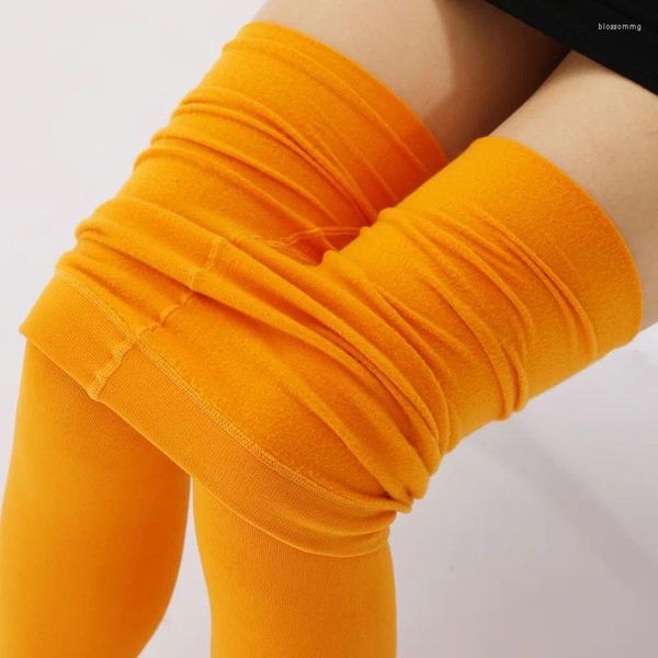 Damen-Leggings, 2024, Orange, Strumpfhosen, Damen, Polyester, gebürstetes Fleece, verdickt, Übergröße, einteilige Hosen, dünne Fußsocken, 45–60 kg, 150–16