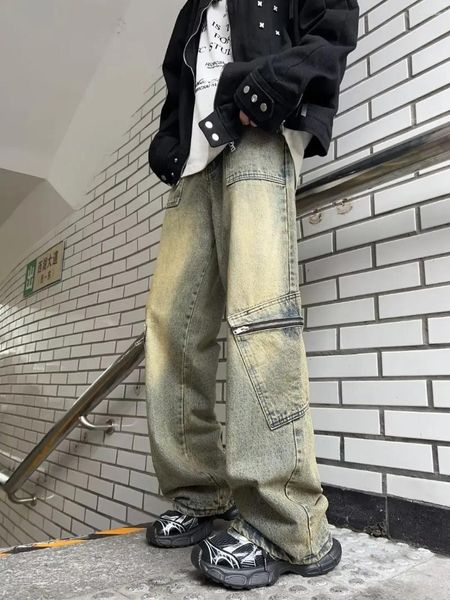 Jeans masculinos Zoci bolso design homens calças de carga solta plus size neutro perna larga harajuku casual denim gótico y2k