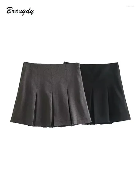Saias zatraf 2024 plissado mini cintura alta larga plissadas design magro shorts feminino lado zíper chique saia escolar