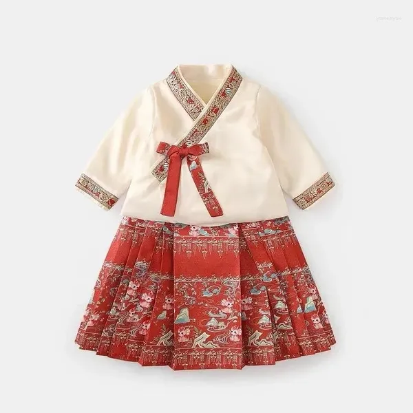 Ethnische Kleidung Jahr Chinesischen Stil Tang-anzug Kinder Kleidung Kinder Dicken Roten Pferd-gesicht Rock Anzug Baby Mädchen Outfits
