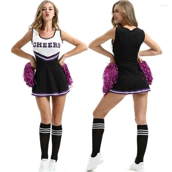 Costumi sexy Costume da ragazza pon pon da donna Completo da ragazza della scuola Vestito operato da Cheerleader Uniforme Abbigliamento da donna301B