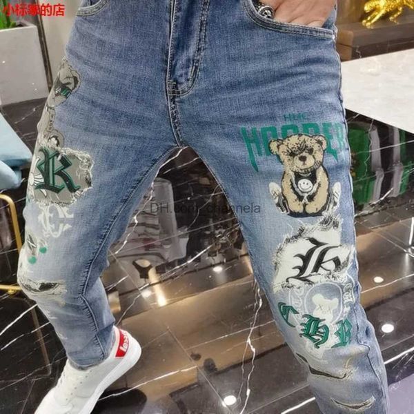 Jeans da uomo Harajuku Abbigliamento di lusso da uomo Pantaloni denim stile streetwear europeo con stampa orso Kpop Designer Jeans fidanzato coreano T240217