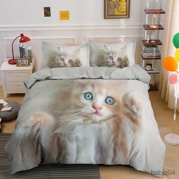 Bedding Sets 3D Cat Bedding Conjunto de luxo Tampa de edredon de luxo com case Queen King Single Tamanho duplo para meninas menino Polyster Quilt Cover