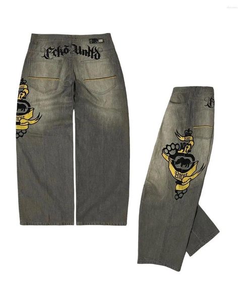 Женские джинсы, женская уличная одежда с высокой талией Y2k, повседневные винтажные мешковатые брюки с принтом в стиле хип-хоп, прямые брюки