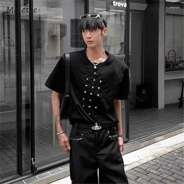 T-shirt da uomo T-shirt con spalline Uomo Casual Baggy Quotidiano Streetwear Estate Patchwork Rivetto Design Moda Stile coreano Adolescenti Bello