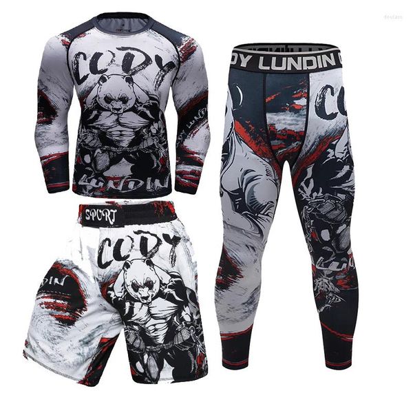 Erkeklerin izleri Cody Lund 3 parça mma bjj rashguard setleri sumblimasyon fitness boks boks muay thai sıkıştırma erkek spor