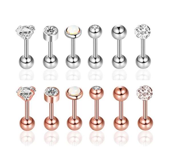 Argento oro rosa opale zircone trago piercing elica bilanciere orecchini lage corpo gioielli Diath per gli uomini4499309