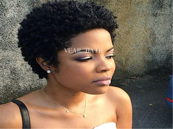 Perucas de cabelo humano sem tampa, perucas curtas de cabelo humano com cabelo de bebê, virgem brasileira, sem renda frontal, bob para mulheres negras1049314