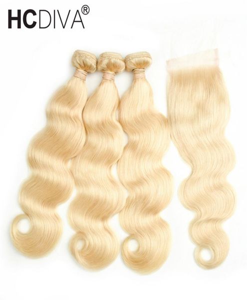 Top Verkauf 613 Blond Menschliches Haar Bündel Spitze Verschluss 8A Nerz Brasilianisches Haar 3 Bundles Körper Welle mit Spitze cloaure Bundles mit Cl4237349