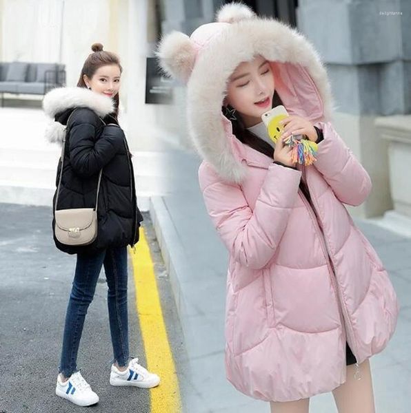 Feminino para baixo 2024 coreia outwear falso casaco de pele de cordeiro parkas feminino quente inverno casaco preto gola com capuz jaqueta moda