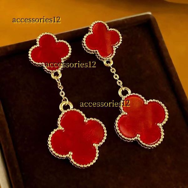 Stud Four Leaf Clover Brinco Moda Clássico Dangle Brincos Designer para Mulher Ágata Mãe Pérola Moissanite Designer Valentines Presente ProfessorDay Brincos 2024