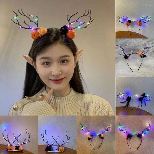 Acessórios de cabelo Orelhas de Elk Halloween Brilhante Antler Hoop Bonito LED Fairy Deer Ear Headband Ornamento de Abóbora