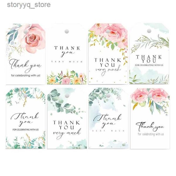 Etiquetas Etiquetas Obrigado Tag Flor Imprimir Cartões de Papel Pequenos Bens Presente Pacote Pendurar Tag Etiquetas Decoração de Casamento DIY Artesanato 48/50pcs Q240217