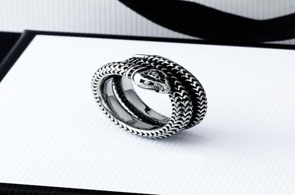 Anéis de banda de cobra de aço inoxidável para mulheres homens jóias hip pop anel de prata com box4242284