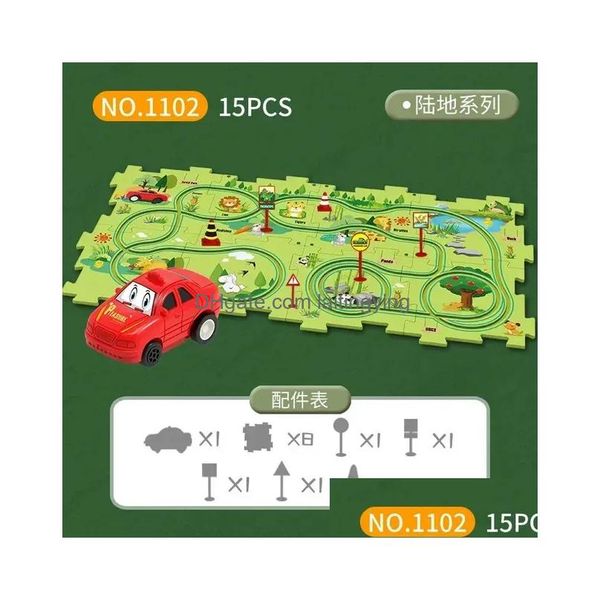 3D Puzzles Crianças Puzzle Rail Car Diy Montagem Carrinho Elétrico Matic Cidade Cena Building Brinquedos 231218 Drop Delivery Presentes Dh1bs