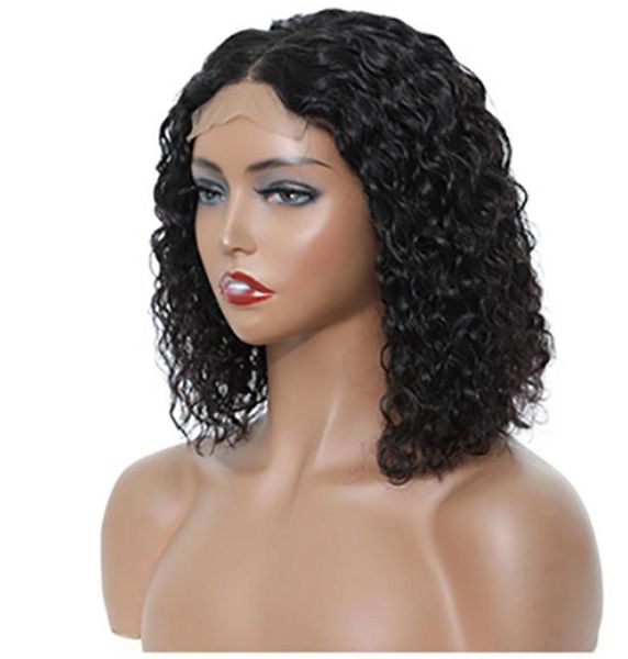 Curto encaracolado bob perucas de cabelo humano para mulheres brasileiro afro natural solto onda profunda renda transparente fechamento frontal wig9846011